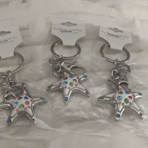 3 Colorful Starfish Keychain Set or bag charm- new in plastic- you get all 3 - Picture 6 of 6